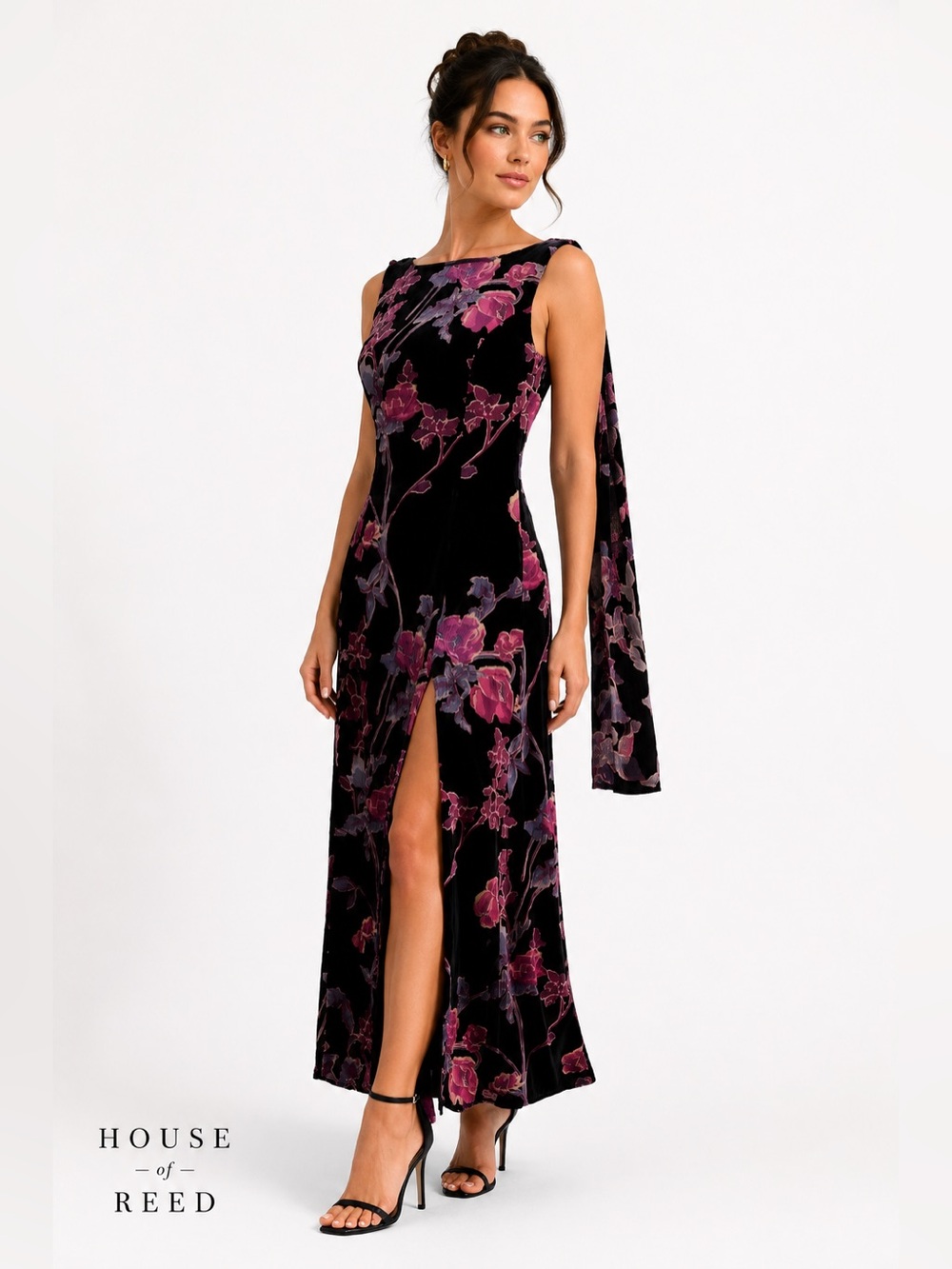 Lulus Liora Black Velvet Floral Burnout Maxi Dress NWT XS Formal Wedding Guest